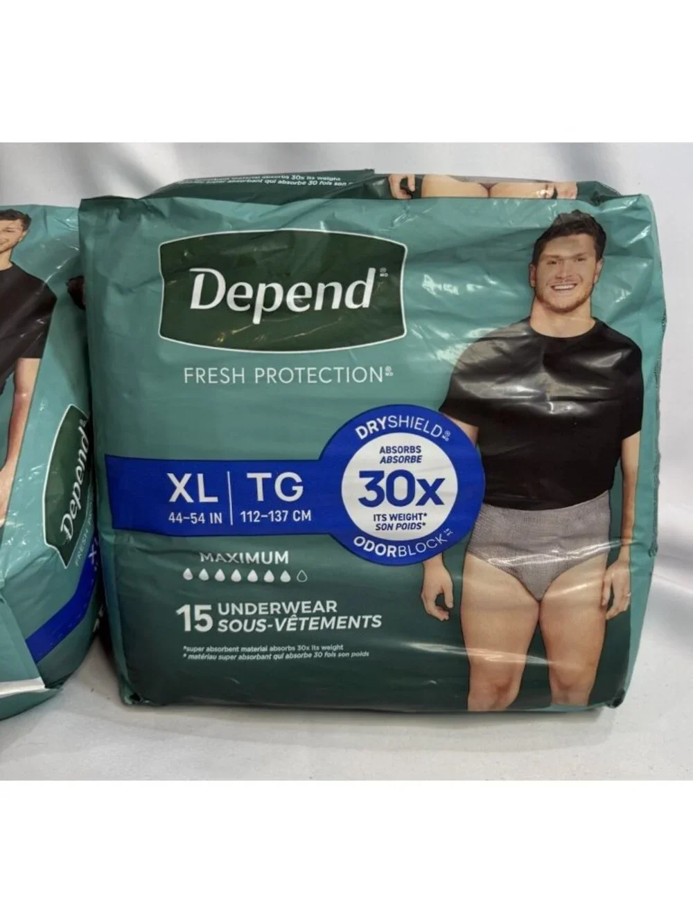 LOT of 2 Depends Adult Size XL Incontinence Underwear Men Disposable 15 Ct x2 3E